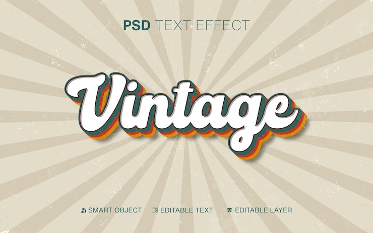 PSD texto 3d editable efecto de texto de estilo vintage retro