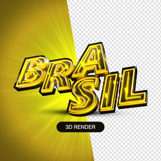 PSD texto 3d escrito brasil com efeito neon renderizado