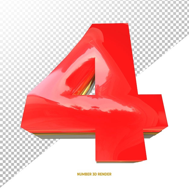Texto 3D Número Cuatro Color Rojo