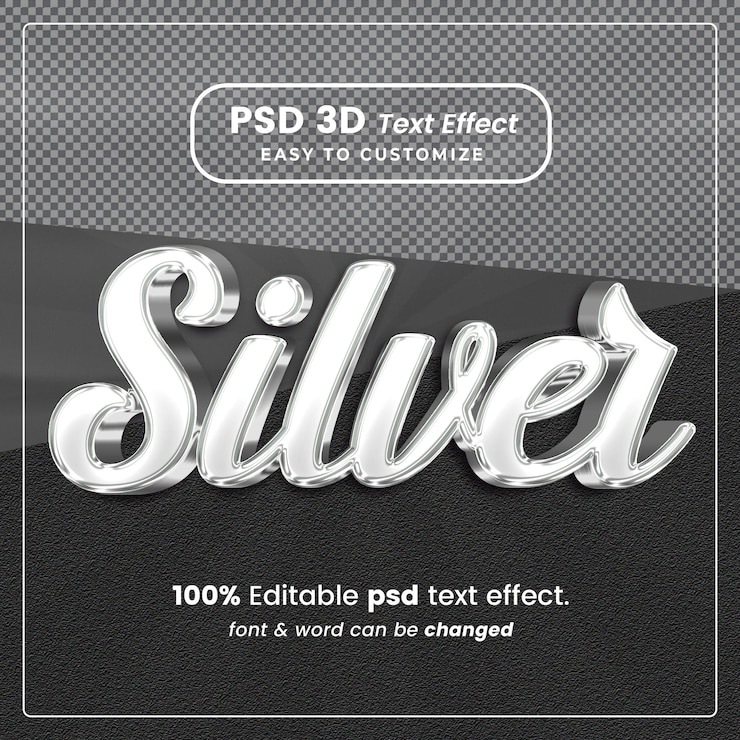PSD texto en 3d plateado