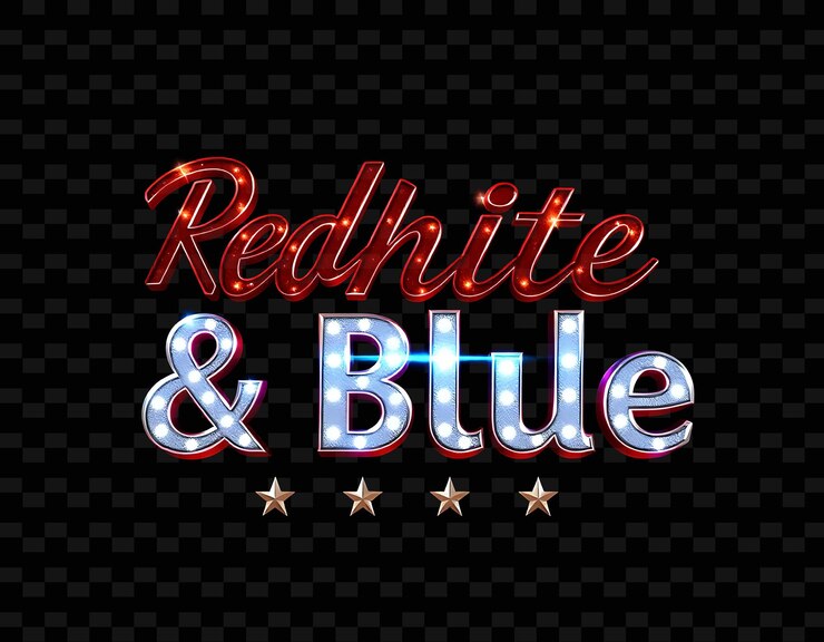 PSD texto azul blanco brillante en plata metálica y rojo audaz con un brillo reflectante patriótico