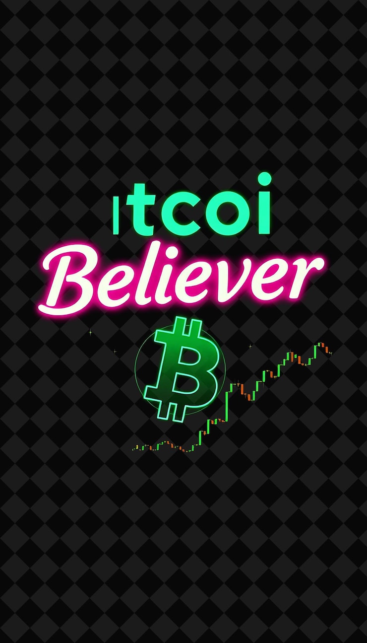 PSD el texto de bitcoin believer intermitente se alterna en verde neón y rosa caliente con el logotipo y el cifrado de bitcoin brillantes