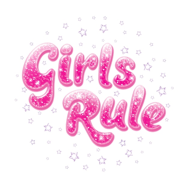Texto brilhante Regra de meninas Desenho para crianças roupas camisas tecidos ou embalagens ou logotipo Palavras cor-de-rosa com brilhos em fundo preto