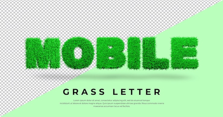 PSD texto de carta móvil con diseño de césped 3d