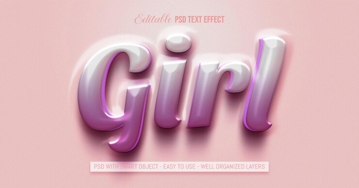 PSD texto de chicas efecto de texto de estilo 3d editable brillante