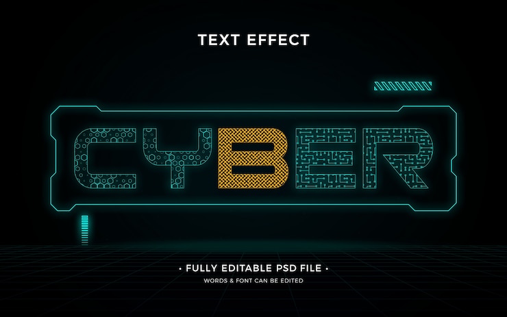 PSD texto ciberestilo con fondo oscuro