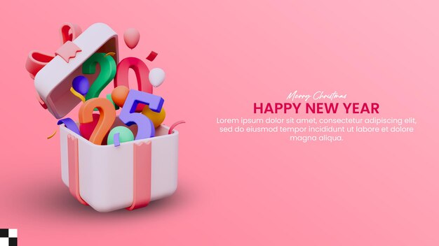 Texto colorido de Ano Novo com caixa de presente aberta 3D Modelo de postagem de mídia social