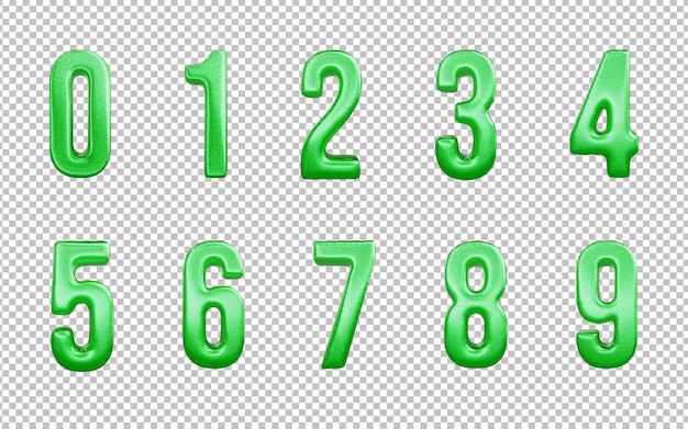 Texto de conjunto de números verdes 3d o conjunto de texto de números 3d 0 a 1