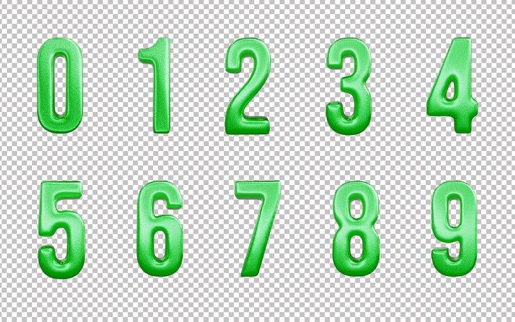 PSD texto de conjunto de números verdes 3d o conjunto de texto de números 3d 0 a 1