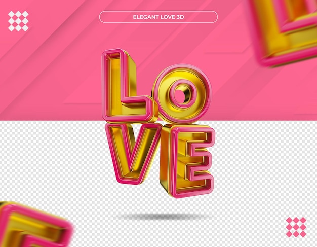 PSD texto de amor em renderização 3d isolado