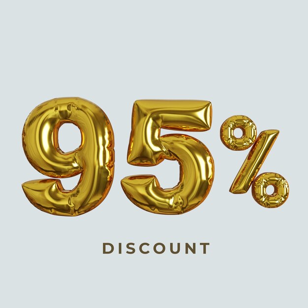Texto de balão 3D com 95% de desconto na promoção de desconto