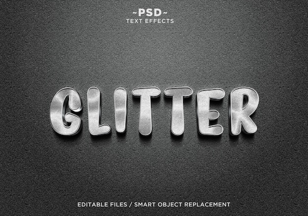 Texto de efeitos 3d realistic glitter silver