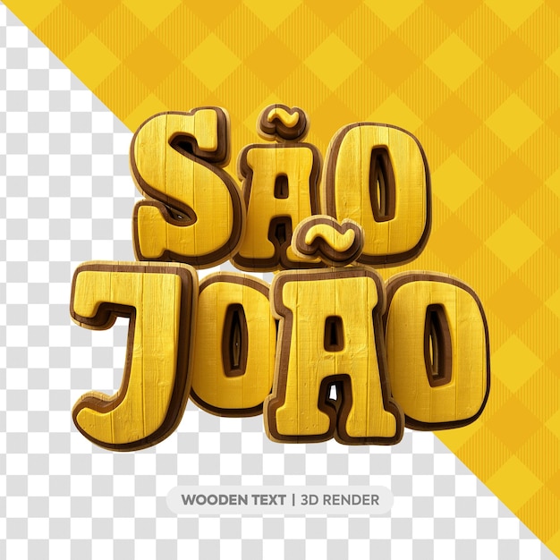 Texto de madeira sao joao rótulo 3d em português brasileiro