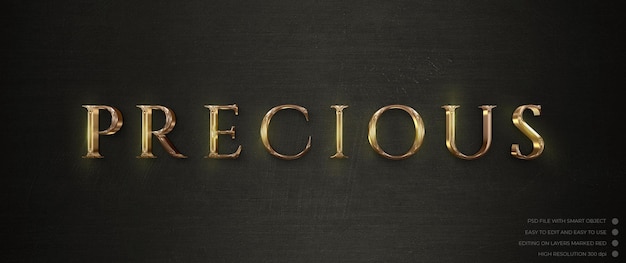 Texto de ouro de luxo precioso com estilo 3d editável