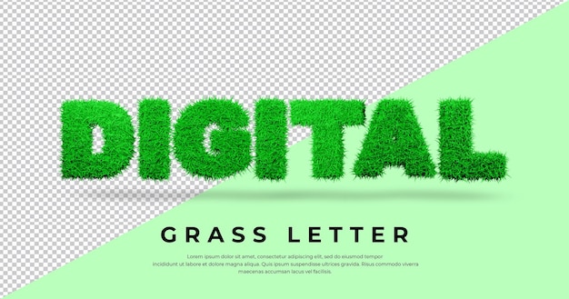 Texto digital com design de grama 3d