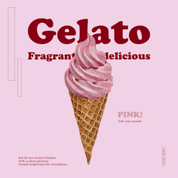 Texto e gelato rosa desenhado para design de modelos