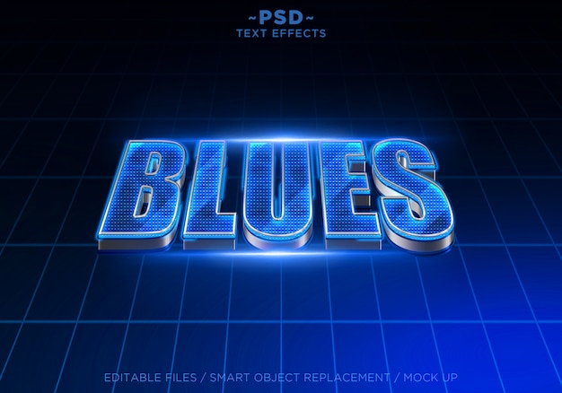 PSD texto editable 3d blues techno effects