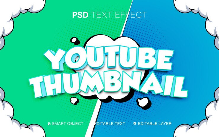 PSD texto editable en 3d youtube miniatura efecto de texto de color verde y azul en estilo cómic