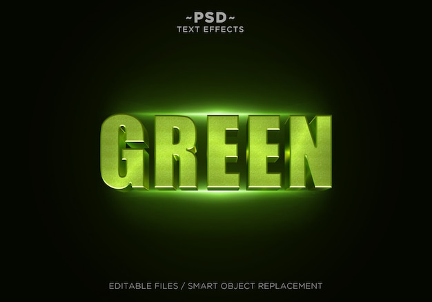 Texto editable del efecto de brillo verde 3D