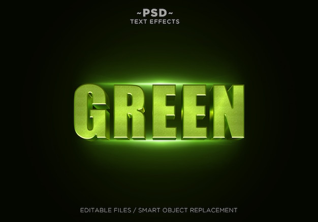 PSD texto editable del efecto de brillo verde 3d