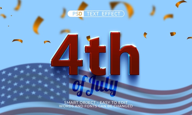 Texto editable estilo 3d 4 de julio para el día de la independencia