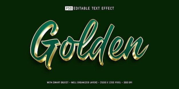 Texto editable estilo dorado verde con efecto 3d