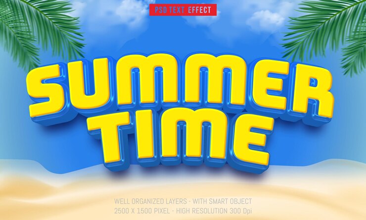 PSD texto editable horario de verano con efecto de texto de estilo 3d