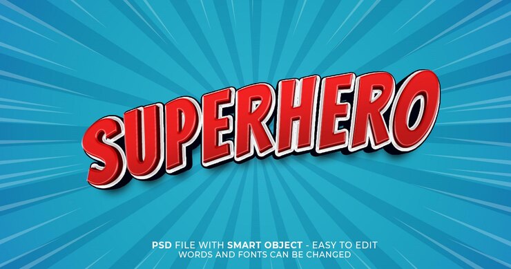 PSD texto editável de super-heróis estilo 3d