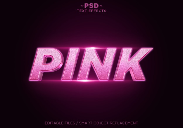 PSD texto editável dos efeitos 3d pink glitter