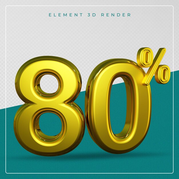 El texto del elemento 3D con un descuento del 80 por ciento