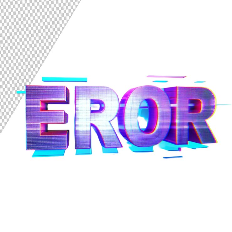 PSD texto de error de representación 3d con efectos de pantalla en fondo transparente
