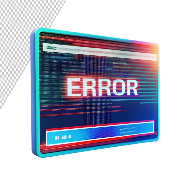 PSD texto de error de representación 3d con efectos de pantalla en fondo transparente