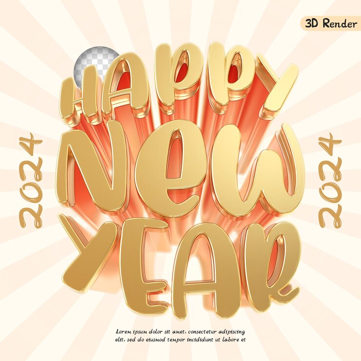 PSD texto de fondo vectorial feliz día de fiesta saludo número celebración 2024 tarjeta de cartel 3d des