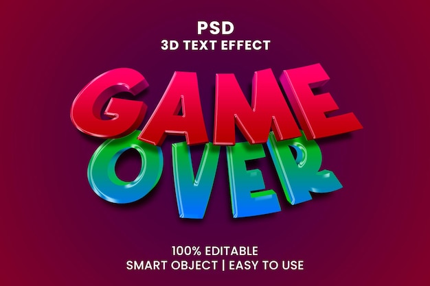 PSD el texto game over se muestra con un fondo morado.