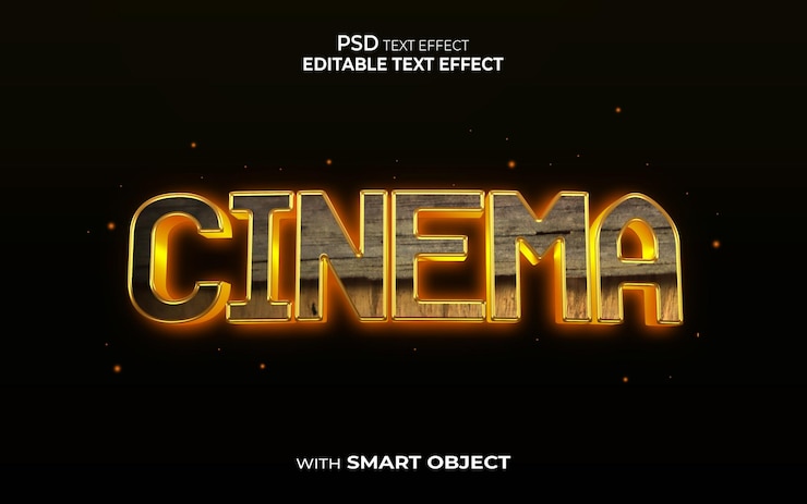 PSD texto de maqueta de efecto de texto de cine con fondo negro