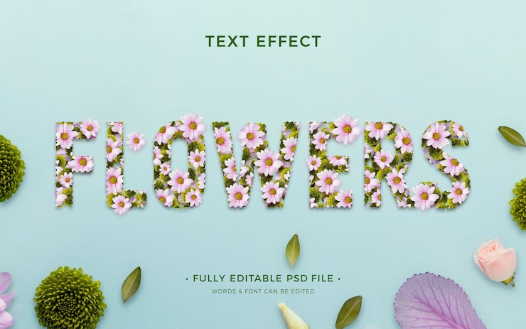 PSD texto natural con hermosas flores.