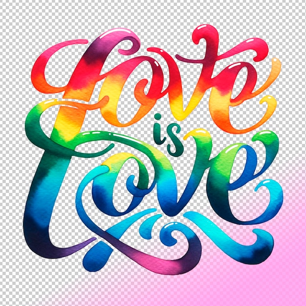 PSD texto psd el amor es amor colores del arco iris lgbt sobre un fondo transparente