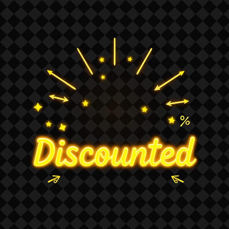PSD texto radiante con descuento brillantes en neón amarillo vibrante y oro decorado con kawaii porcentaje si