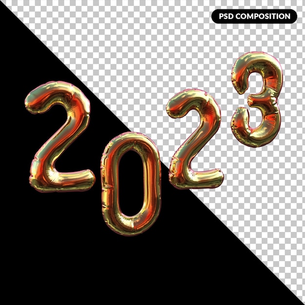 PSD texto realista de representación 3d 2023 para celebración de año nuevo psd premium