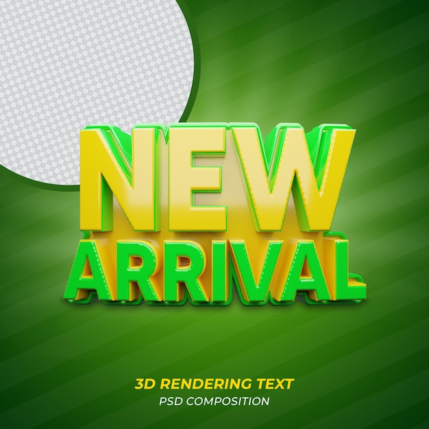 PSD texto de render 3d de color verde de nueva llegada