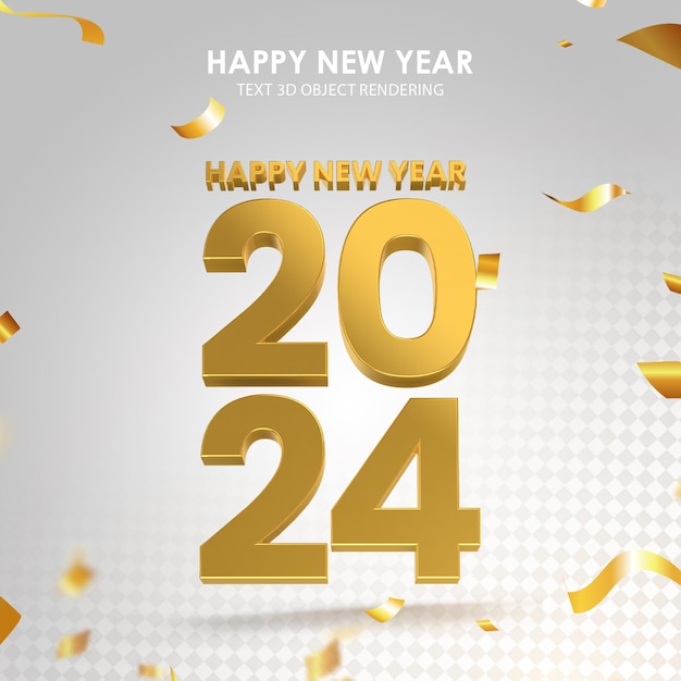 Texto renderizado en 3D feliz año nuevo 2024