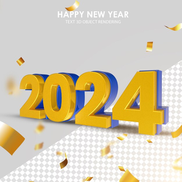 Texto renderizado en 3D feliz año nuevo 2024