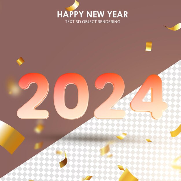 Texto renderizado en 3D feliz año nuevo 2024