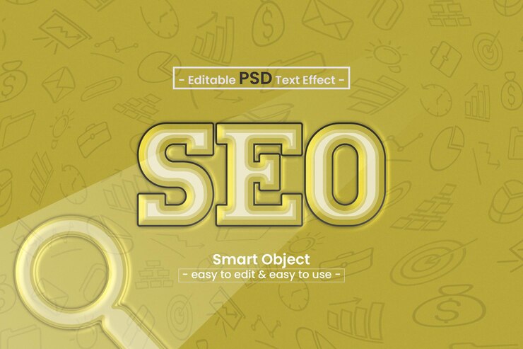 PSD texto seo con lupa efecto de texto 3d