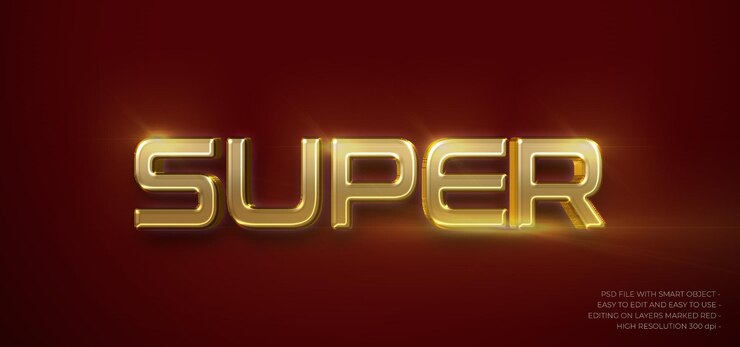 PSD texto super con efecto de texto de estilo 3d editable