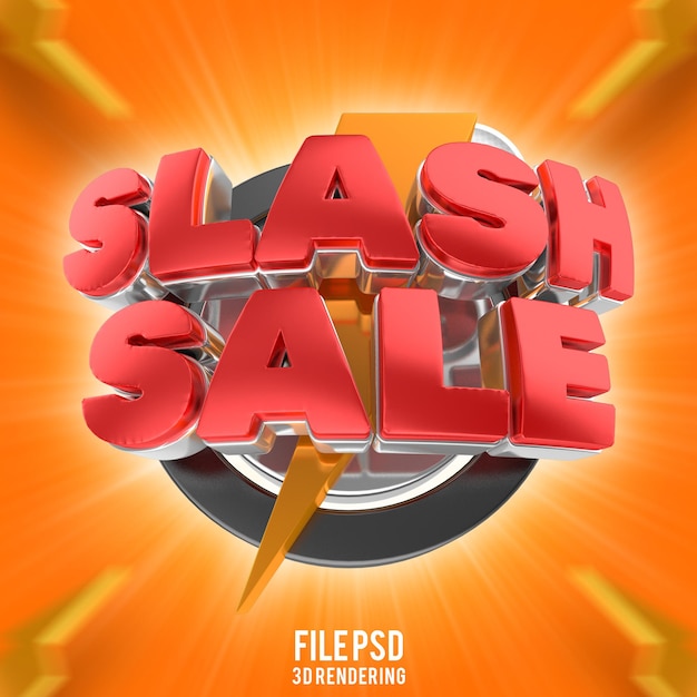 Texto de venta flash con descuento en renderizado 3d