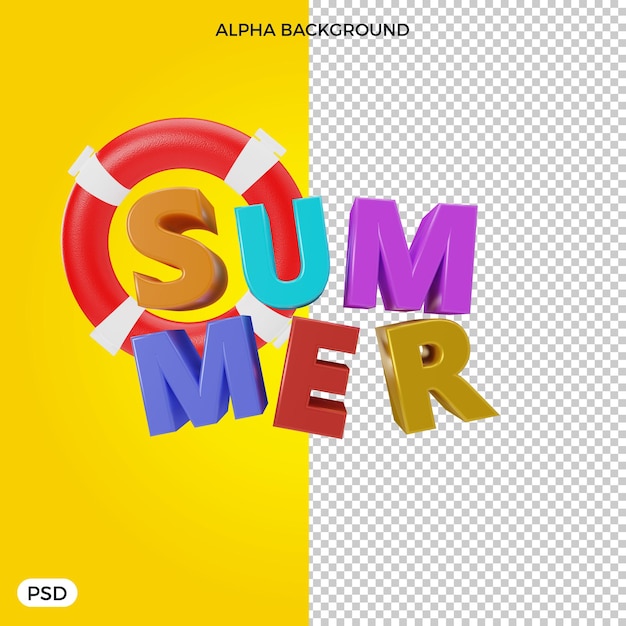 Texto de verano de renderizado 3D con anillo inflable