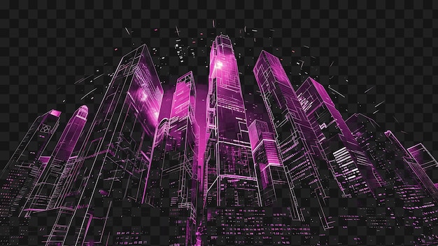 Textur von leuchtenden neon-wolkenkratzern aufstieg glitched wolkenkratzer textur collage y2k clipart design