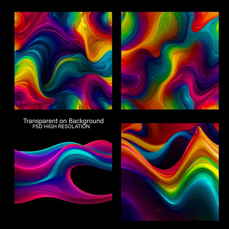 PSD textura colorida abstracta líquida en un fondo transparente
