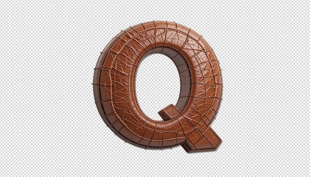 Textura de cuero arrugado estilo de fuente renderización 3D letra Q aislada en png 1